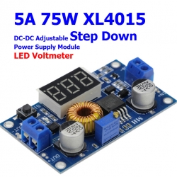 5A 75W XL4015 DC-DC Adjustable Step Down Power Supply Module + LED Voltmeter