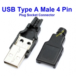 USB Type A Male USB 4 Pin Plug Socket Connector With Black Plastic Cover