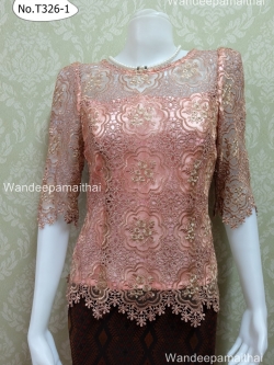 เสื้อลูกไม้นอกทอดิ้น เนื้อดี แขน3ส่วน สีโอรสชมพู เบอร์ M อกเสื้อวัดจริง 36 นิ้ว