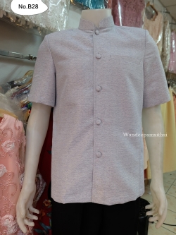 เสื้อผ้าไหมญี่ปุ่นซาฟารี คอพระราชทาน สีเทาเงิน ซับผ้ากาวทั้งตัวมีซับใน มีเสริมไหล่ กระเป๋า 3 ใบ เบอร์ M