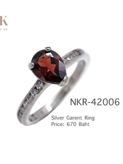 แหวนเงินแท้ฝังด้วย โกเมนแท้่ ประดับด้วยเพชร CZ เกรด AAA