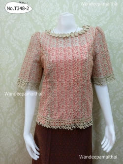 เสื้อลูกไม้นอกสอดดิ้นทอง แขนสามส่วน เบอร์ Mเล็ก สีทองส้ม อกเสื้อวัดเต็ม 34 นิ้ว