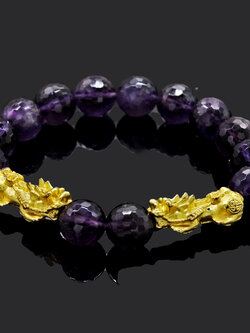 สร้อยข้อมือปี่เซี๊ยะ ลูกปัดอเมทิสต์(Amethyst) แท้ เสริมมงคล ขจัดเรื่องทุกข์ใจ