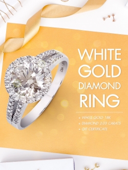 แหวนเพชร ทองคำขาว 18K ประดับเพชรรวม 2.03 กะรัต เม็ดกลาง 1.53 กะรัต