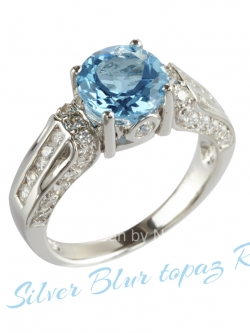 แหวนเงินแท้ชุบด้วยทองคำขาวฝังบลูโทพาสแท้(Blue topaz)