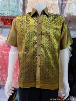 เสื้อผ้าไหมชาย (ไหมเกษตร) สีเขียวไพร กระเป๋า3ใบ เบอร์L