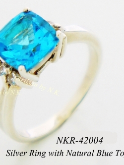 แหวนเงินแท้ฝังพลอยบลูโทพาสแท้ขนาด 8mm.( Silver ring with natural blue topaz size 8.00mm.)