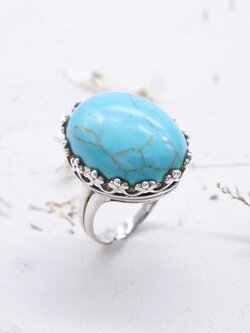 แหวนเงินแท้ สไตล์วินเทจ ฝังเทอร์คอยส์ (Silver Ring with Turquoise)