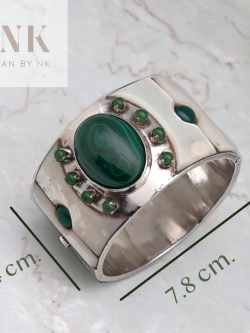 กำไลเงินแท้ ฝังมุก มาลาไคท์ และหยก ขนาดใหญ่มาก ราคาพิเศษ (Silver Bangle setted with Malachite, Mother of pearl and Jade)