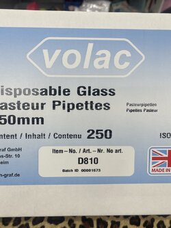 Pipette Pasture 150 mm-230 mm , 250 pcs/Pack -Volac