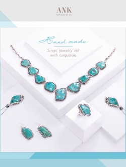 เซทเครื่องประดับเทอควอย์ 4 ชิ้น เป็นงานแฮนเมด์