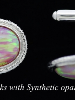 กระดุมแขนเสื้อทำจากเงินแท้ฝังด้วยโอปอสังเคราะห์ (Silver cufflinks with Synthetic opal)