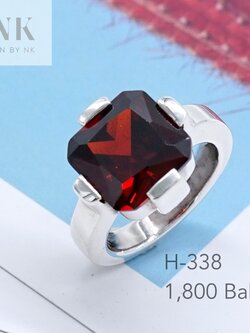 Garnet CZ Ring แหวนเงินแท้ฝังเพชรCZ สีโกเมน