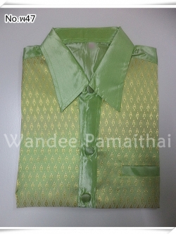 เสื้อผ้าไหมชาย (ไหมเกษตร) สีเขียวหวาน กระเป๋า3ใบ ไซด์ S