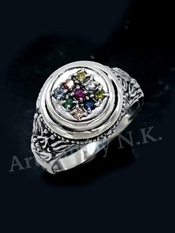 แหวนพลอยนพเก้า ตัวเรือนเงินแท้ 92.5% รมดำ พลอย CZ เกรด AAA