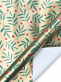 กระดาษห่อของขวัญคริสต์มาส สีทอง ลายใบสน