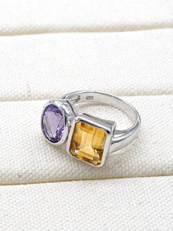 แหวนเงินแท้ ฝังอเมทิสต์ และ ซิทริน พลอยแท้100% มีสองแบบในวงเดียว 💜