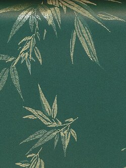 กระดาษห่อของขวัญ พิมพ์ลายทอง สีเขียว ลายใบไผ่