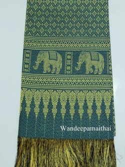 ผ้าไหมขิดคลองลาน 40 นิ้ว ลายช้างเดินตาม สีน้ำทะเล