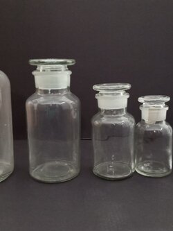 ขวดรีเอเจ้นท์แก้ว ปากกว้างและปากแคบพร้อมจุกแก้วชนิดใสและชา