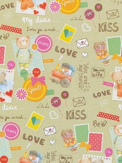 กระดาษห่อของขวัญ กระดาษอาร์ต ลายหมี Kiss - Love