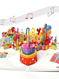 การ์ดวันเกิด Pop-Up มีไฟและเสียงดนตรี เป่าเทียนได้