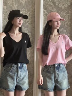 do** เสื้อยืดคอวี Ralph Lauren ตัวอักษรนูน มี 6สีให้เลือก สินค้าใหม่ ของแท้