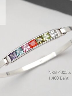 Rainbow CZ Bangle กำไลเงินแท้ ฝังด้วยเพชร CZ หลากสี