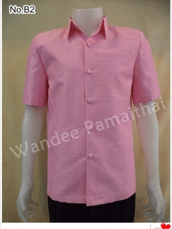 เสื้อผ้าไหมญี่ปุ่นชาย สีชมพู ซับผ้ากาวทั้งตัว กระเป๋า 3 ใบ เบอร์ xxl