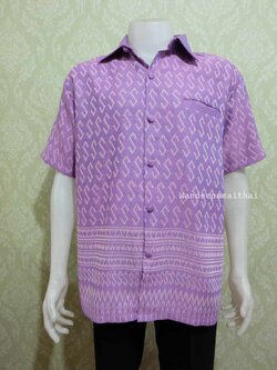 เสื้อลายขอผู้ชาย ผ้าฝ้ายทอลายเนื้อดี สีม่วง 3XL อกเสื้อ48 นิ้ว
