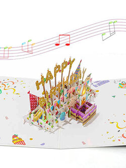 การ์ดวันเกิด Pop-Up มีไฟและเสียงดนตรี เป่าเทียนได้