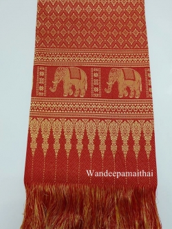 ผ้าไหมขิดคลองลาน 40 นิ้ว ลายช้างเดินตาม สีแดง