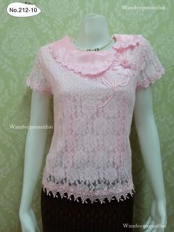 เสื้อลูกไม้แต่งปกผ้าแก้ว สีชมพู เบอร์ L อกเสื้อวัดเต็ม 37 นิ้ว