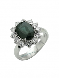 แหวนไพลินแท้ (Silver Ring with Natural Green Sapphire)
