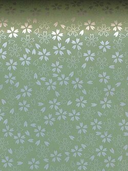 กระดาษห่อของขวัญ คราฟขาว สีเขียวปนเทา ลายดอกสีเงิน