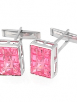 กระดุมแขนเสื้อ ทำจากเงินแท้ชุบทองขาว ฝังเพชร CZ ขนาด10*14มิลลิเมตร