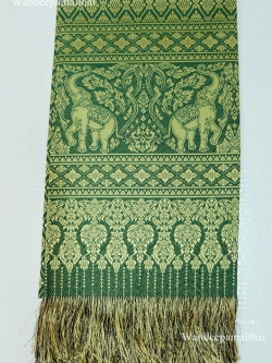 ผ้าไหมขิดคลองลาน 40 นิ้ว ลายคชสารทรงเครื่อง สีเขียว