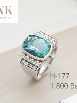Blue Topaz CZ Ring แหวนเงินแท้ สไตล์วินเทจ ฝังด้วย เพชร CZ สี Sky Blue Topaz