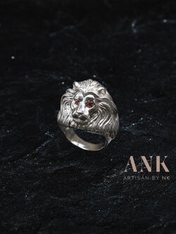 แหวนเงินแท้ดีไซน์หัวสิงโต วงใหญ่สวยงาม งานฝีมือประณีต