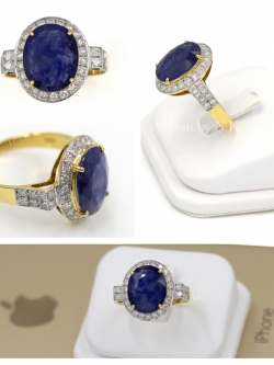 แหวนไพลินล้อมเพชร (Blue sapphire and Diamond Ring)