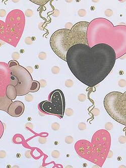 กระดาษห่อของขวัญ กระดาษขาว ลายหมี Love