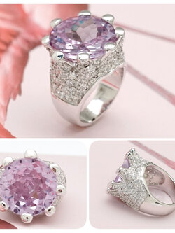 Amethyst CZ Ring แหวนเงินแท้ ฝังเพชร CZ สี อเมทิสต์