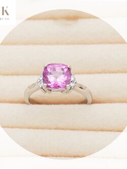 แหวนเงินแท้ฝังพิ๊งค์โทแพชสุดคิวต์ ประดับเพชร CZ ส่องประกาย เกรดยุโรป ✨