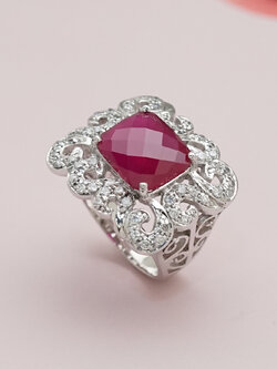 แหวนเงินแท้ สไตล์วินเทจ ฝังด้วย เพชร CZ สี Ruby Red