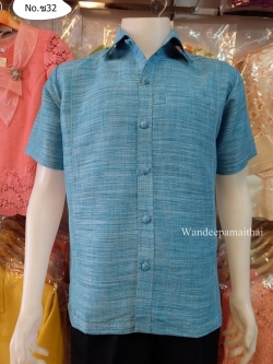 เสื้อไหมผสมฝ้าย สีฟ้าสดใส