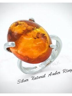 แหวนเงินแท้ ฝังอำพันแท้ (Silver Ring with Natural Amber)