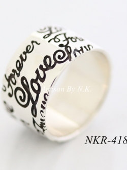 แหวนเงินแท้ แกะลาย"Forever love" หน้ากว้าง 12mm. (Silver engraved Ring "Forever love")
