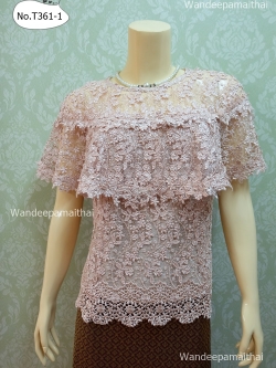 เสื้อลูกไม้ฝรั่งเศส ระบายลูกไม้ทั้งด้านหน้าและด้านหลัง สวยมาก เบอร์ L อกเสื้อวัดจริง 37 นิ้ว