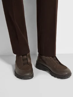 **do** รองเท้าหนังแท้ Zegna BROWN SUEDE AND LEATHER TRIPLE STITCH™ MONTE SNEAKERS สินค้าใหม่ ของแท้