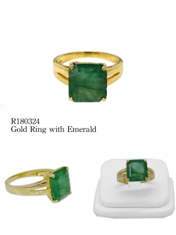แหวนทอง: แหวนมรกต: แหวนทองแท้ฝังมรกต 18K gold ring with Emerald แหวนทอง18K ฝังมรกต 4 กะรัต